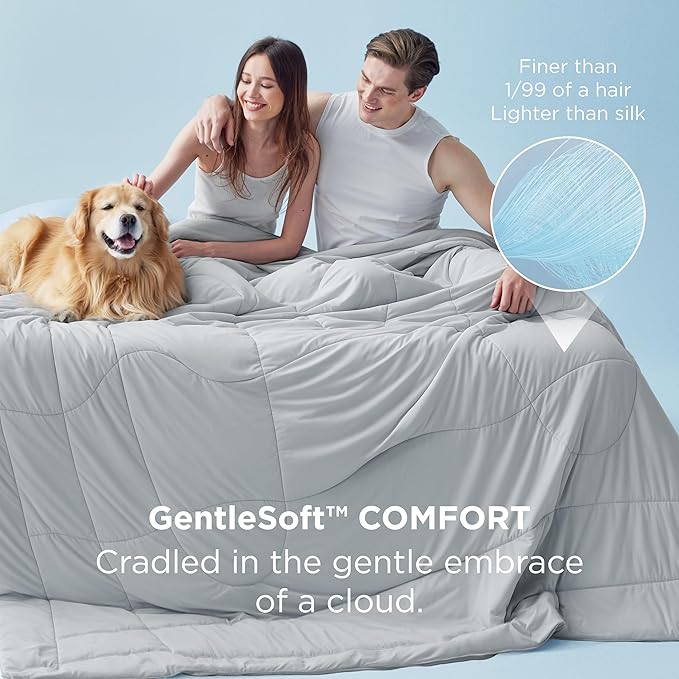Bedsure Cooling Comforter King Size - Cooling Blankets for Hot Sleepers, Lightweight Comforter for Summer with Dual-Sided Cool Tech, Soft Breathable Cold Blanket for Sleeping, Grey, 102x90 Inches