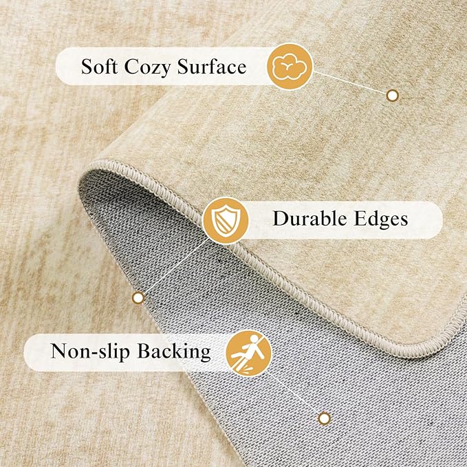 Washable Rug 8x10 Area Rugs for Living Room - Stain Resistant Non-Slip Backing Boho Rug for Bedroom,Durable & Ultra-Thin Vintage Large Area Rug(8x10,Beige)