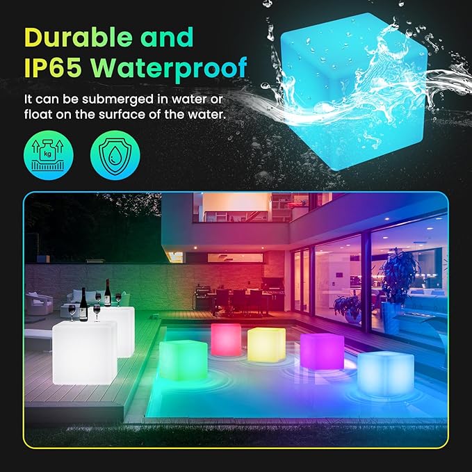 LOFTEK 7-inch LED Cube Night Lights: Rechargeable RGB 16 Colors Changing Light with Remote Control, IP65 Waterproof Table Lamp Night Light for Home Bedroom Kids Room