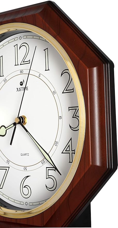 JUSTIME Traditional Schoolhouse Luminious Arabic Regulator Wall Clock, Chiming Wall Clocks with Pendulum & Westminster Chime Hourly, Schoolhouse Wall Decor Battery Operated (Dark Wood Grain)