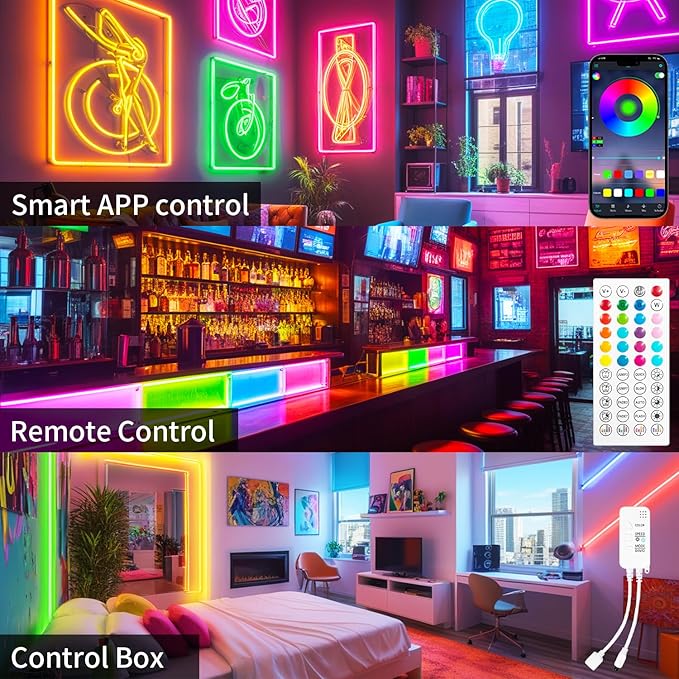iNextStation 49.2FT RGB Neon LED Strip Lights, 24V Waterproof Silicone Rope Light, Music Sync, Color Changing, App & Remote Control, for Bedroom, Outdoor, Wall, Ceiling Decor