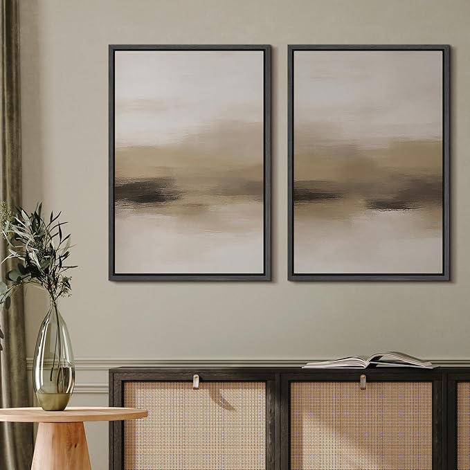 MUDECOR Framed Canvas Print Wall Art Abstract Neutral Beige Contemporary Minimalist Landscape Illustrations Modern Art Decorative Bohemian Colorful for Living Room, Bedroom, Office - 16"x24"x2 Black