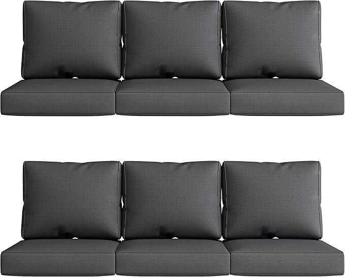 UIXE Outdoor Deep Seat Cushion Set with Slipcovers, Patio Furniture Cushions & Back Pads, Sectional Sofa Bistro Chair Cushion - Gray, Set of 6