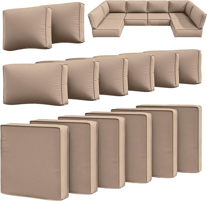 14 Pcs Outdoor Cushion Slipcovers Outdoor Patio Cushion Covers Replacement Waterproof with Zipper for Outdoor Furniture, Patio Sofa Couch 3 Sizes, Covers Only