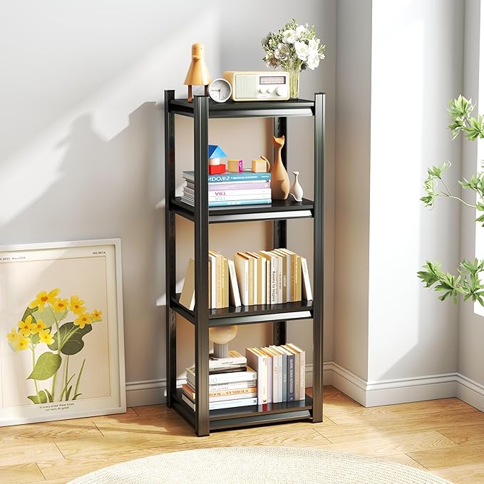 Tall Bookshelf with Open Shelves, Metal Office Book Shelf, Adjustable Organizer Bookcase, Standing Storage Organizer Shelf for Living Room (20" W*14" D*44" H)