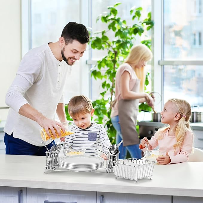 Sorbus Utensil Caddy — Use For Napkin, Cutlery, Plate Holder — Stackable Flatware Caddy, Tabletop Organizer — Ideal for Dining Table, Party, Buffet, Kitchen, Entertaining (Silver)