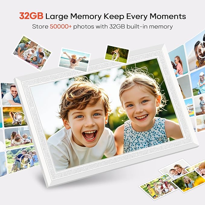 Frameo 10.1" Digital Picture Frame, Smart WiFi Digital Photo Frame with 1280x800 HD IPS Touch Screen 32GB Memory Auto-Rotate Wall Mounted, Share Photos/Videos from Phone Anywhere(White)