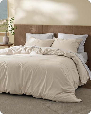 Bedsure Cotton Duvet Cover King - Luxury Slub Weave 100% Cotton Duvet Cover Set with a Linen Like Textured, Easy Change Durable Bedding Set 3 Pieces, Ivory, 104" x 90"