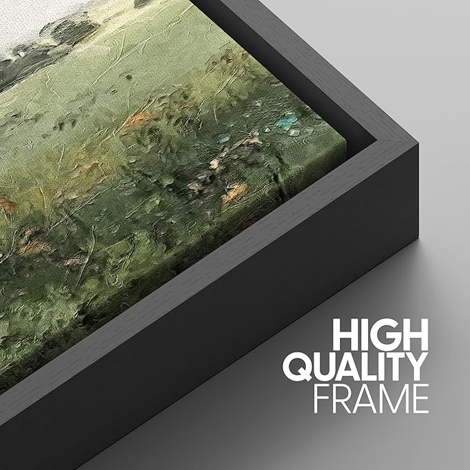 SIGNWIN Framed Canvas Print Wall Art Set Green Pasture Countryside Flower Field Nature Abstract Illustrations Modern Art Decorative Nordic Rustic for Living Room, Bedroom, Office - 24"x36"x3 Black