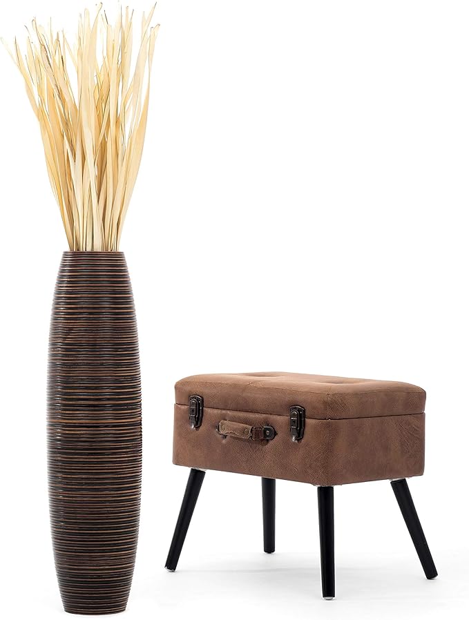 Leewadee Large Brown Home Decor Floor Vase – Wooden 26 inches Tall Farmhouse Decor Flower Holder for Fake Plant and Pampas Grass