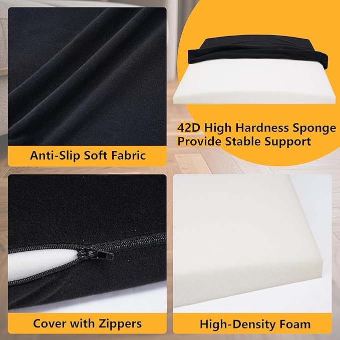 Pack of 3 Couch Cushion Support for Sagging Seats with Covers, 20" x 20" High-Density Curved Foam for Sofa Seat Support Pads for Under Cushions