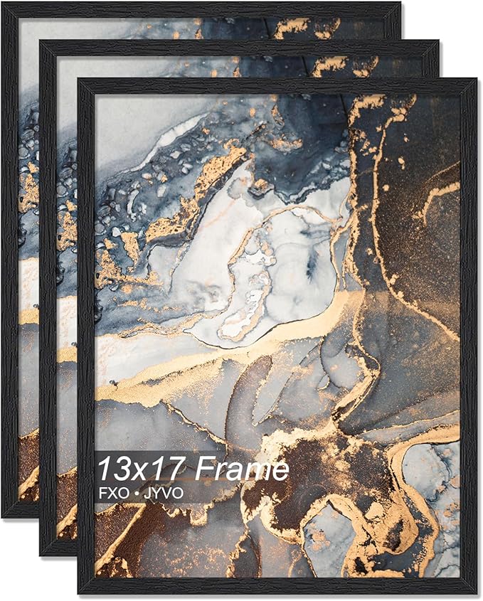 Engineered Wood 13x17 Picture Frame Set of 3, Black Frame for 13 x 17 Inch Picture Poster Photo, Light Weight 13 by 17 Frame with Wood-grain for Wall - 3 Pack/Black/13 x17