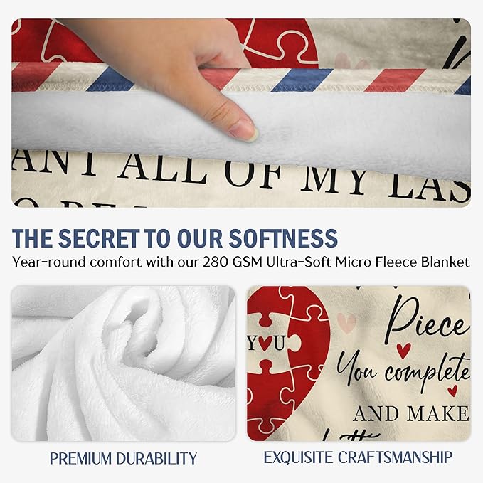 GEEMBI Gifts for Him Her Husband Wife - Missing Piece Soft Fleece Throw Blankets 60x80 in - Anniversary Birthday Gifts for Men Women Boyfriend Girlfriend Couple