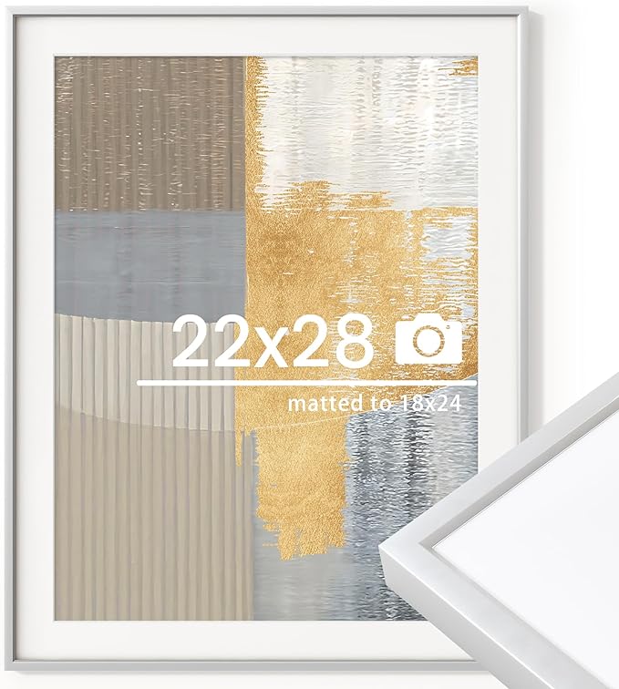 22x28 inch Metal Poster Frame - 22 x 28 Thin Aluminum Picture Frames Matted for 18x24 Photos, Artworks, Prints, Puzzle - High Definition Plexiglass - Vertical and Horizontal Display - Wall Hook Hanging Hardware Included - Silver, Set of 1