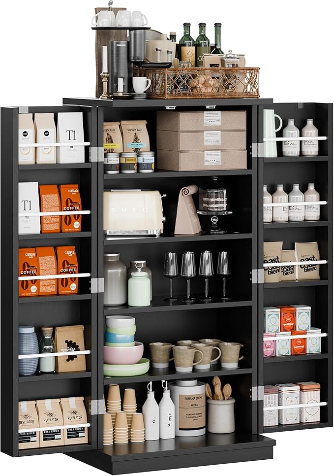 Shintenchi Kitchen Pantry Cabinet,5 - Layer Storage Cupboard with Adjustable Shelves for Organizing and Storing Food Items,47'' Versatile Buffet Sideboard for Kitchen, Bathroom and Laundry,Black