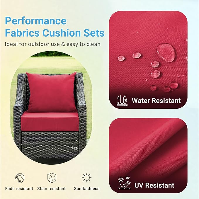 Outdoor Cushions for Patio Furniture,Outdoor Seat Cushion Set 24 x 24 x 4 Inch,Waterproof & Fade Resistant Outdoor Chair Cushions,Deep Patio Chair Cushion with Removable Cover,Burgundy