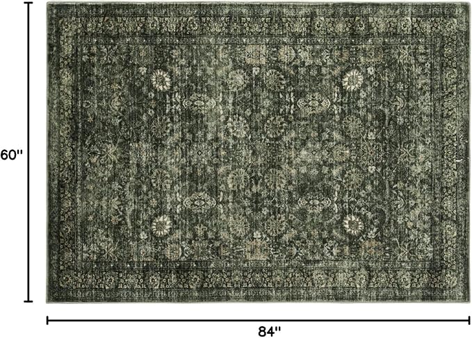 Morebes Washable Green 5x7 Area Rugs, Vintage Soft Bedroom Rug Non Slip, Non-Shedding Distressed Indoor Floor Throw Carpet for Bathroom Kitchen Living Dining Room Playroom Farmhouse