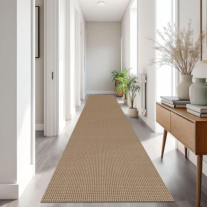 IOHOUZE Washable Exrea Long Hallway Runner Rug 2.6x16 Rubber Backed Kitchen Runner Entryway Runner Indoor, Woven Rugs Floor Carpet for Kitchen Hall Entryway Stair, Orange/Tan/Brown