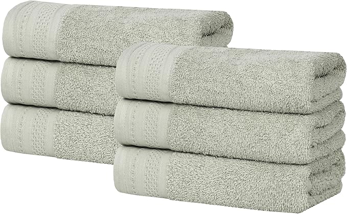 Superior Honeycomb Cotton Medium Weight Towels, for Guest Bath, Master Bathroom, Shower, Kitchen, Quick Dry, Adults, Home Essentials, Textured Waffle Border, Towel Set, Hand Towels, Set of 6, Sage