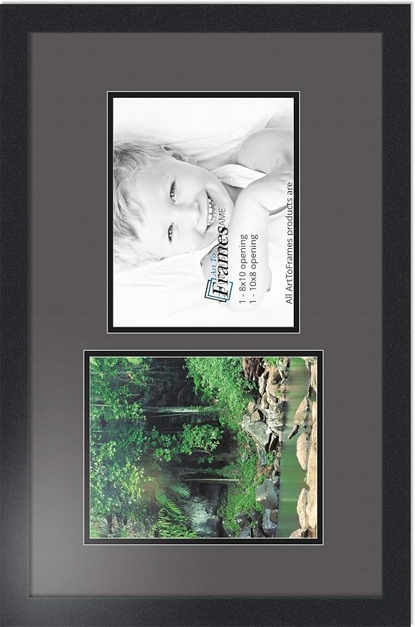 ArtToFrames Collage Photo Frame Double Mat with 2 - 8x10 Openings and Satin Black Frame