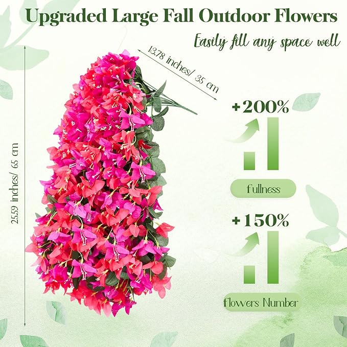 4 Pcs Artificial Faux Bougainvillea Flowers Plants Hanging Flowers Plants for Outdoor Decoration Fake Silk UV Resistant Long Trailing Vines for Front Door Porch Planter Balcony (Purple and Red)