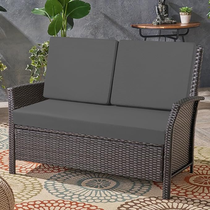 idee-home Outdoor Loveseat Cushions, Waterproof Patio Loveseat Cushion, Outside Couch Hampton Bay Deep Seat Cushion Replacement Set, Patio Love Seat Sofa Cushions for Furniture, 46" x 26" Dark Grey