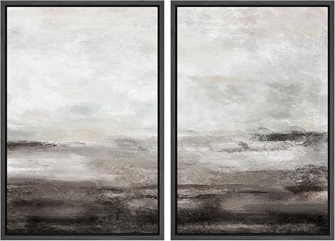 MUDECOR Framed Wall Art Print Set Brown and Gray Grunge Paint Stroke Landscape Abstract Shapes Illustrations Modern Minimalist Chic Relax/Calm for Living Room, Bedroom, Office - 16"x24"x2 Black