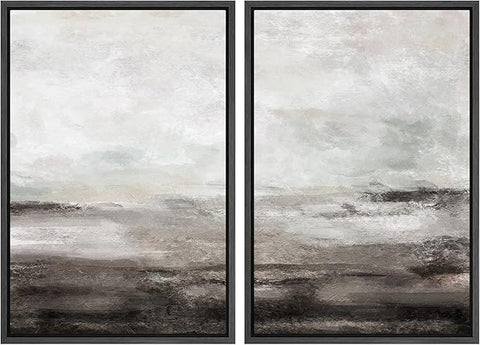 MUDECOR Framed Wall Art Print Set Brown and Gray Grunge Paint Stroke Landscape Abstract Shapes Illustrations Modern Minimalist Chic Relax/Calm for Living Room, Bedroom, Office - 16"x24"x2 Black