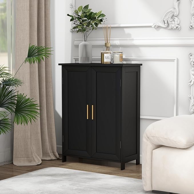 Bathroom Storage Floor Cabinet Freestanding Organizer with Adjustable Shelves for Bathroom Bedroom Laundry Room,2 Doors
