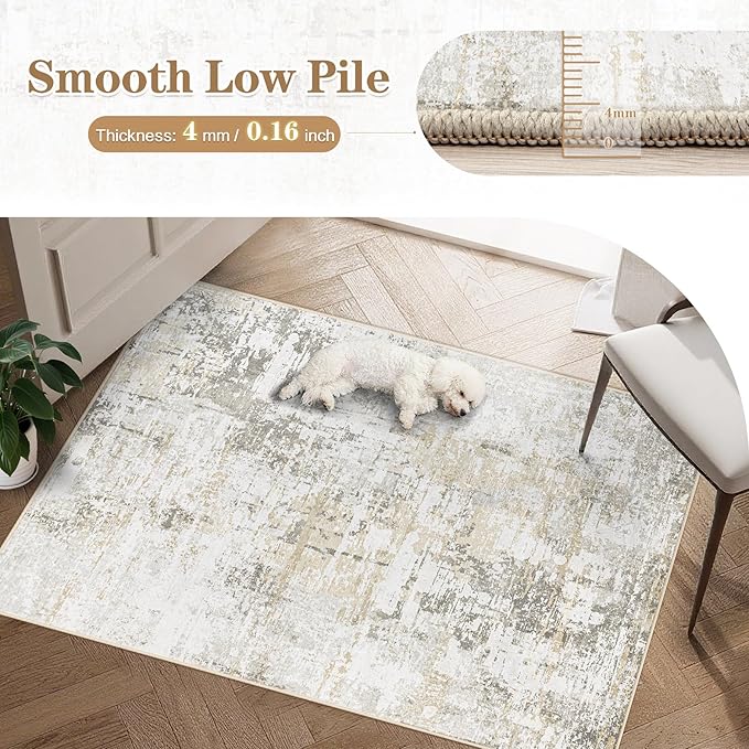 9x12 Area Rugs for Living Room: Washable Modern Abstract Rug Large Soft Non Slip Living Room Rug Indoor Low Pile Carpet for Bedroom Dining Room Home - Beige Grey Brown