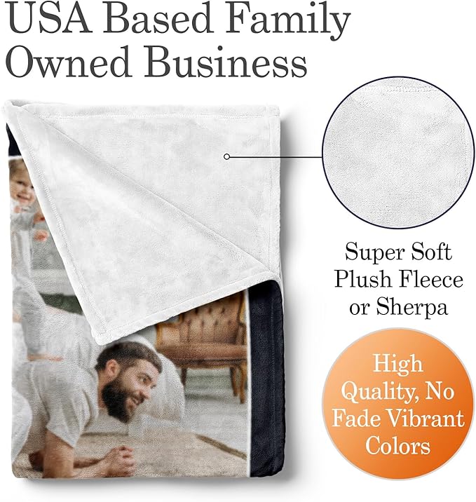 Ships Next Day, Custom Blanket with Picture and Text - Printed in USA, Personalized Photo Blanket with Text (Fleece 30x40)