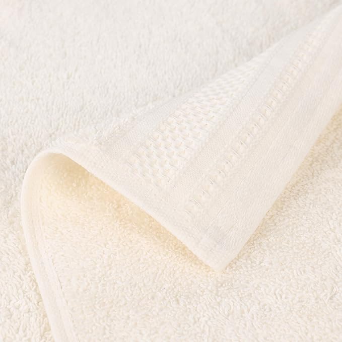Superior Honeycomb Cotton Medium Weight Towels, for Guest Bath, Master Bathroom, Shower, Quick Dry, Adults, Home Essentials, Textured Waffle Border, Assorted Towel Set, 12 Piece Face Towel Set, Ivory