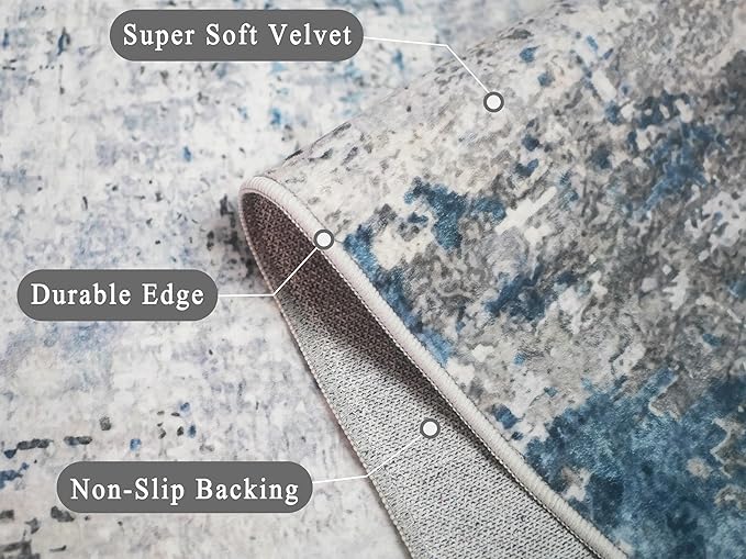 vivorug Washable Rug, Ultra Soft Area Rug 8x10, Non Slip Abstract Rug Carpet, Stain Resistant Rugs for Living Room Bedroom, Modern Fluffy Rug (Gray/Navy, 8'x10')