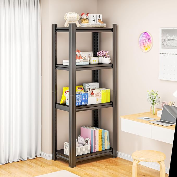 Tall Bookshelf with Open Shelves, Metal Office Book Shelf, Adjustable Organizer Bookcase, Standing Storage Organizer Shelf for Living Room (24" W*14" D*59")