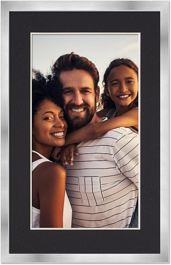 11.5x17 Frame with Mat - Silver 14x19 Frame Wood Made to Display Print or Poster Measuring 11.5 x 17 Inches with Black Photo Mat
