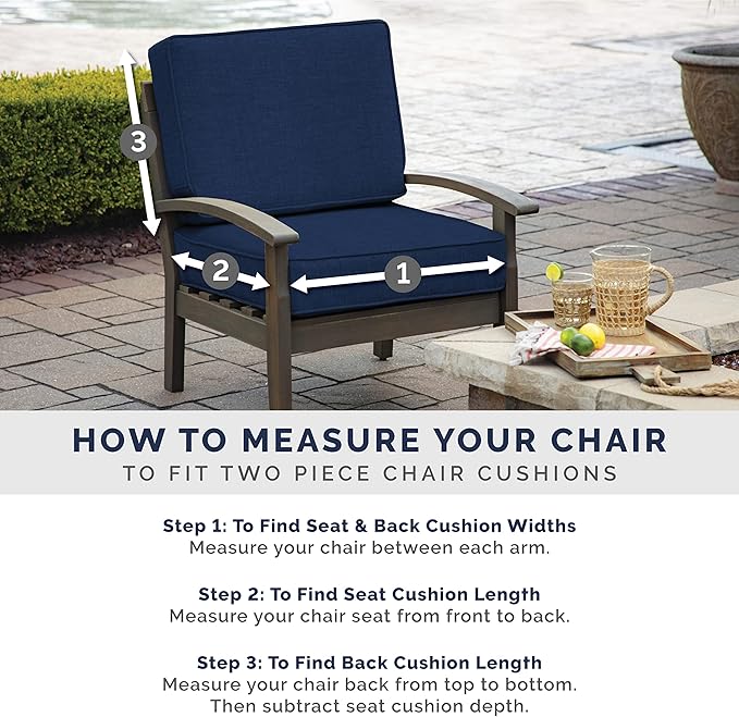 Arden Outdoor Deep Seat Cushion Set, 24 in x 24 in, Weather-Proof, Rain-Proof, Fade Resistant Patio Cushion for Chair, Sofa, and Couch French Blue Linen Stripe
