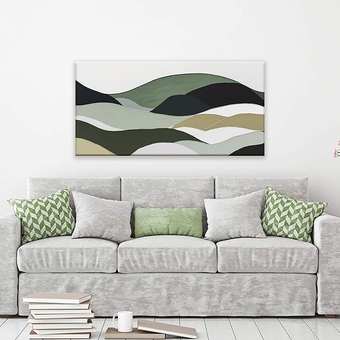 TAIJXAGSG Wall Art For Bedroom Office Decor Abstract Wall Art Green White Wall Art Irregular Shapes Painting Canvas Art Wall Decor Prints Ready To Hang Wall Pictures Home 20 × 40 Inch