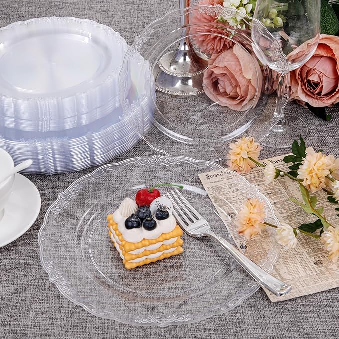 U-QE 60PCS Clear Plastic Plates for Party - Clear Plates Disposable Heavy Duty for Party & Wedding