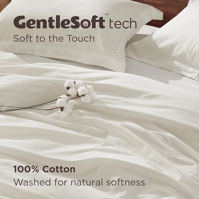 Bedsure 100% Washed Cotton Duvet Cover King Size - Wax Paper Minimalist Duvet Cover Linen Like for All Seasons- GentleSoft™ Plain Simple Cotton Bedding, 3 Pieces (Wax Paper, King, 104"x90")