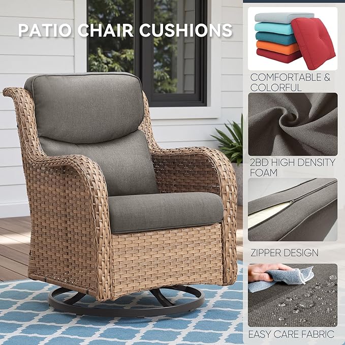 9-Piece Outdoor Patio Cushion Set - Fade & Water Resistant with Removable Olefin Cover, 22x24x4 Inch Memory Foam Cushions for Wicker Sectional Sofa – Grey/Crescent