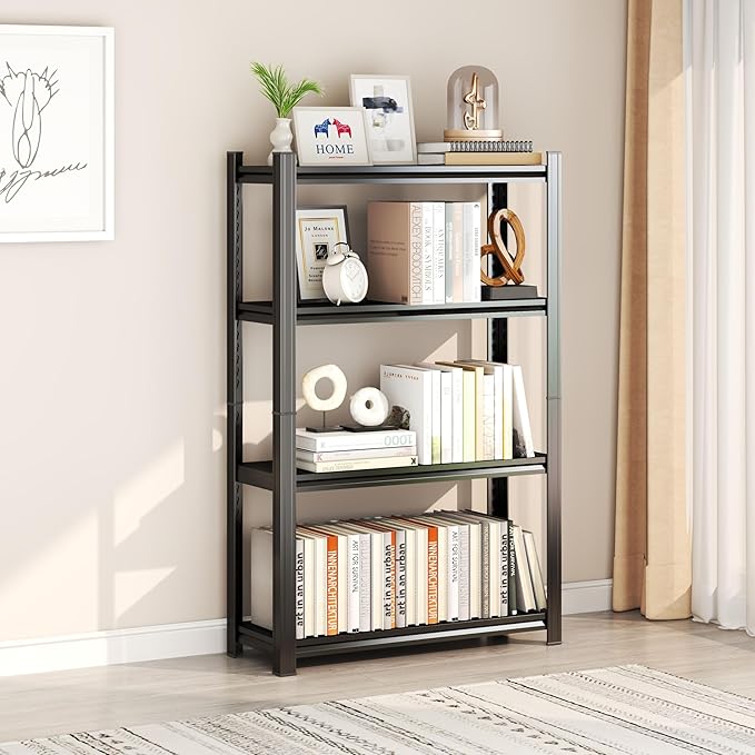 Tall Bookshelf with Open Shelves, Metal Office Book Shelf, Adjustable Organizer Bookcase, Standing Storage Organizer Shelf for Living Room (14" W*14" D*63" H)