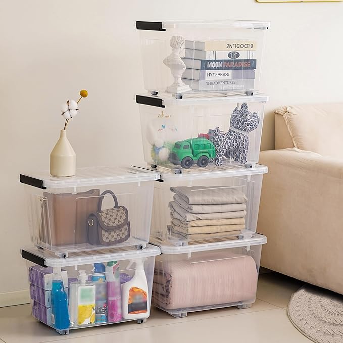 Citylife 54 QT Clear Plastic Storage Bins with Lids Stackable and Nestable Storage Boxes with Lids Large Plastic Storage Containers for Garage, Closet, Kitchen, 6 Packs