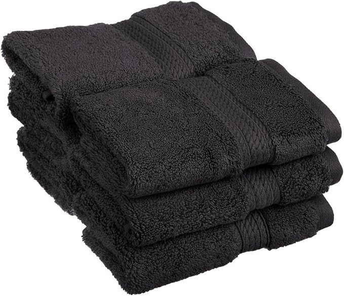 BLUENILEMILLS BNM Egyptian Cotton 6-Piece Towel Set, Includes 6 Face Towels, Attached Loop for Easy Hanging and Storage, Hotel Quality, Perfect for Bathroom, Gym, Shower Space, or Spa, Black