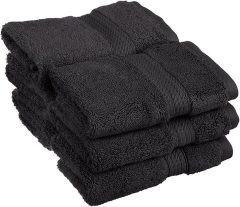 BLUENILEMILLS BNM Egyptian Cotton 6-Piece Towel Set, Includes 6 Face Towels, Attached Loop for Easy Hanging and Storage, Hotel Quality, Perfect for Bathroom, Gym, Shower Space, or Spa, Black