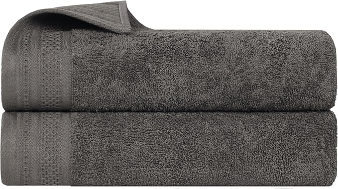 Superior Honeycomb Cotton Medium Weight Towels, for Bathroom, Shower, Spa, Pool, Quick Dry, Adults, Home Essentials, Textured Waffle Border, Oversized Large Towels, Bath Sheets, Set of 2, Gunmetal