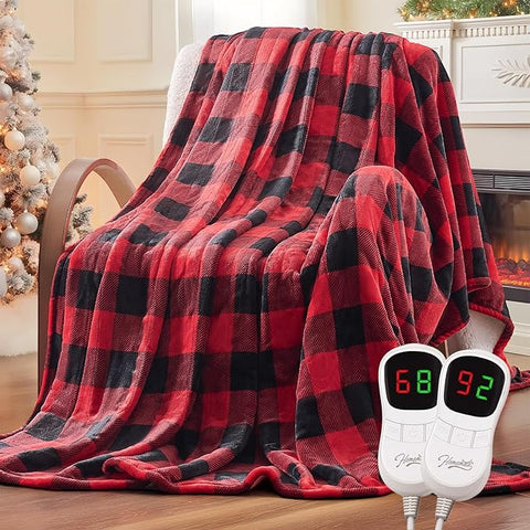Homemate Electric Blanket Heated Queen Size - 84“x90“ Ultra Soft Cozy Flannel Heating Blanket with 10 Fast Heat Levels 8 Hours Auto Off Over-Heated Protection ETL Certification Keep Warm in Home