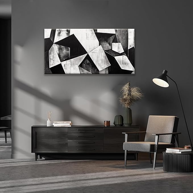 TAIJXAGSG Canvas Art Wall Decor Color Block Line Art Prints Black And White Geometric Color Block Art Painting Modern Artwork Decorations For Living Room Pictures For Bedroom Wall Decor 24x48 In