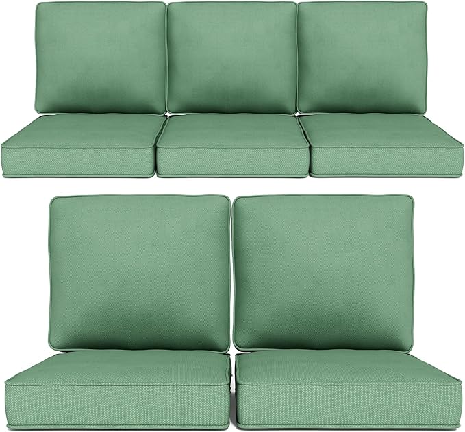 Outdoor Chair Cushions 23" x 24" x 4", Patio Deep Seat Replacement Cushions Set with Zippered Removable Cover, Weather-Resistant Olefin Fabric for Garden Chair Sofa Couch, Set of 5, Green