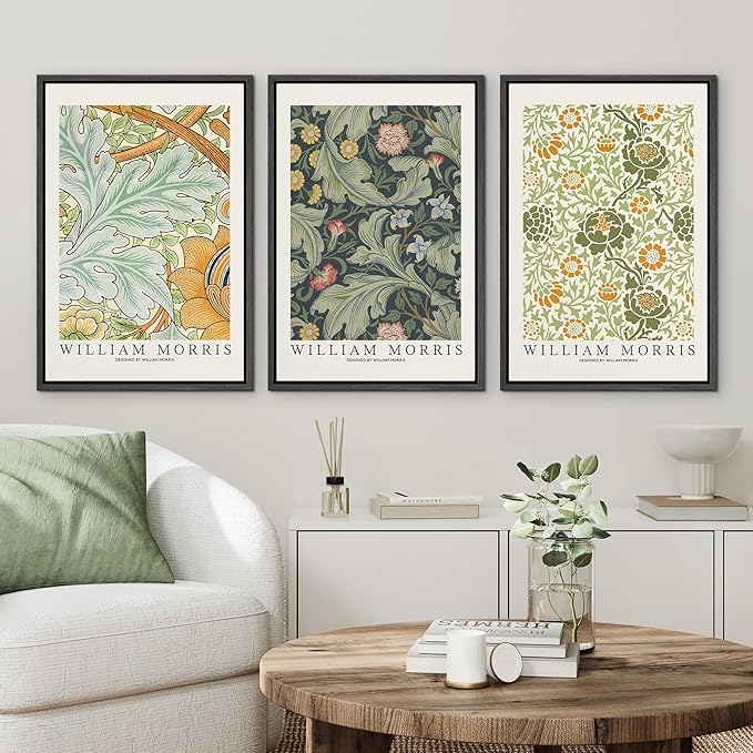 wall26 Framed Canvas Print Wall Art Set William Morris Flower Tapestry Posters Nature Wilderness Illustrations Modern Art Decorative Floral Botanical Minimal Calm for Bedroom - 24"x36"x3 Black