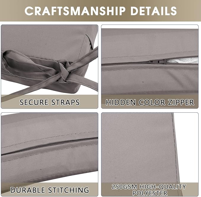 Outdoor Seat Cushion Set 24 x 24 In, Water-Resistant & Fade-Resistan, Patio Furniture Cushions with Removable Cover Deep Seat & Back Cushion with Handle and Adjustable Straps for Chair Sofa,2PC